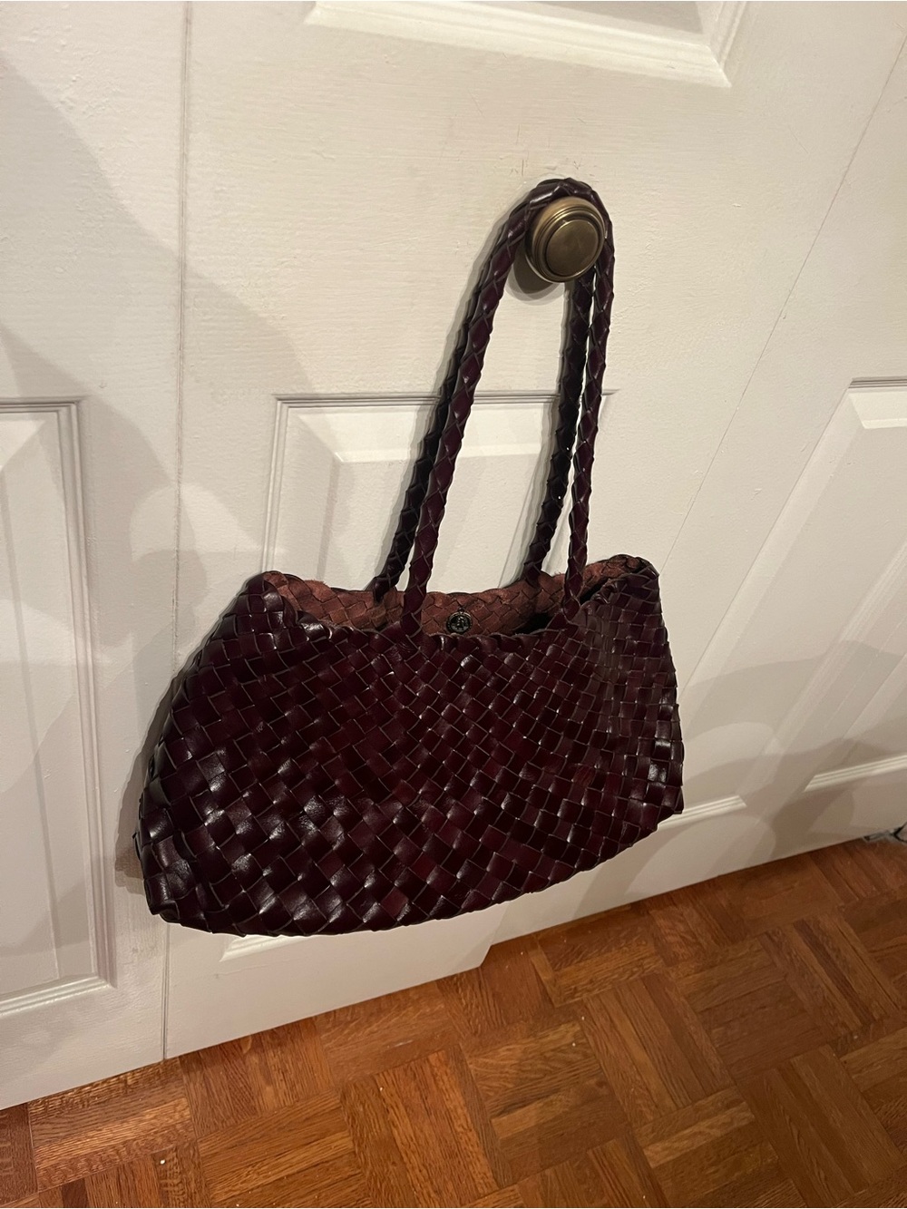 Woven Leather Tote Bag - Dark Brown - Picture 6 of 6